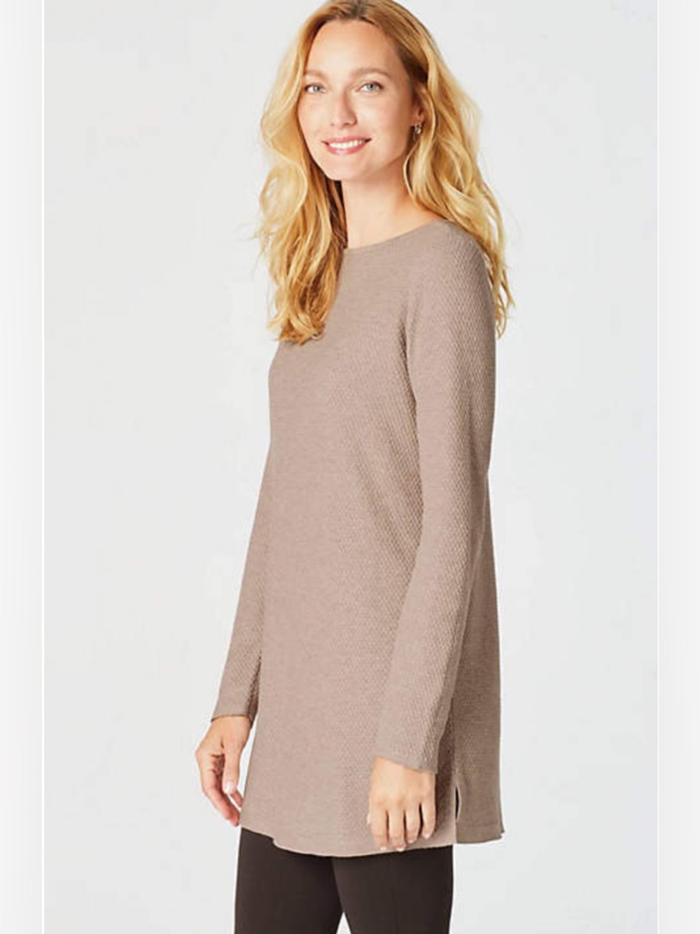 J Jill Taupe Andrea Sweater Tunic Top Waffle Knit Sz XL Cozy Knit Transitional